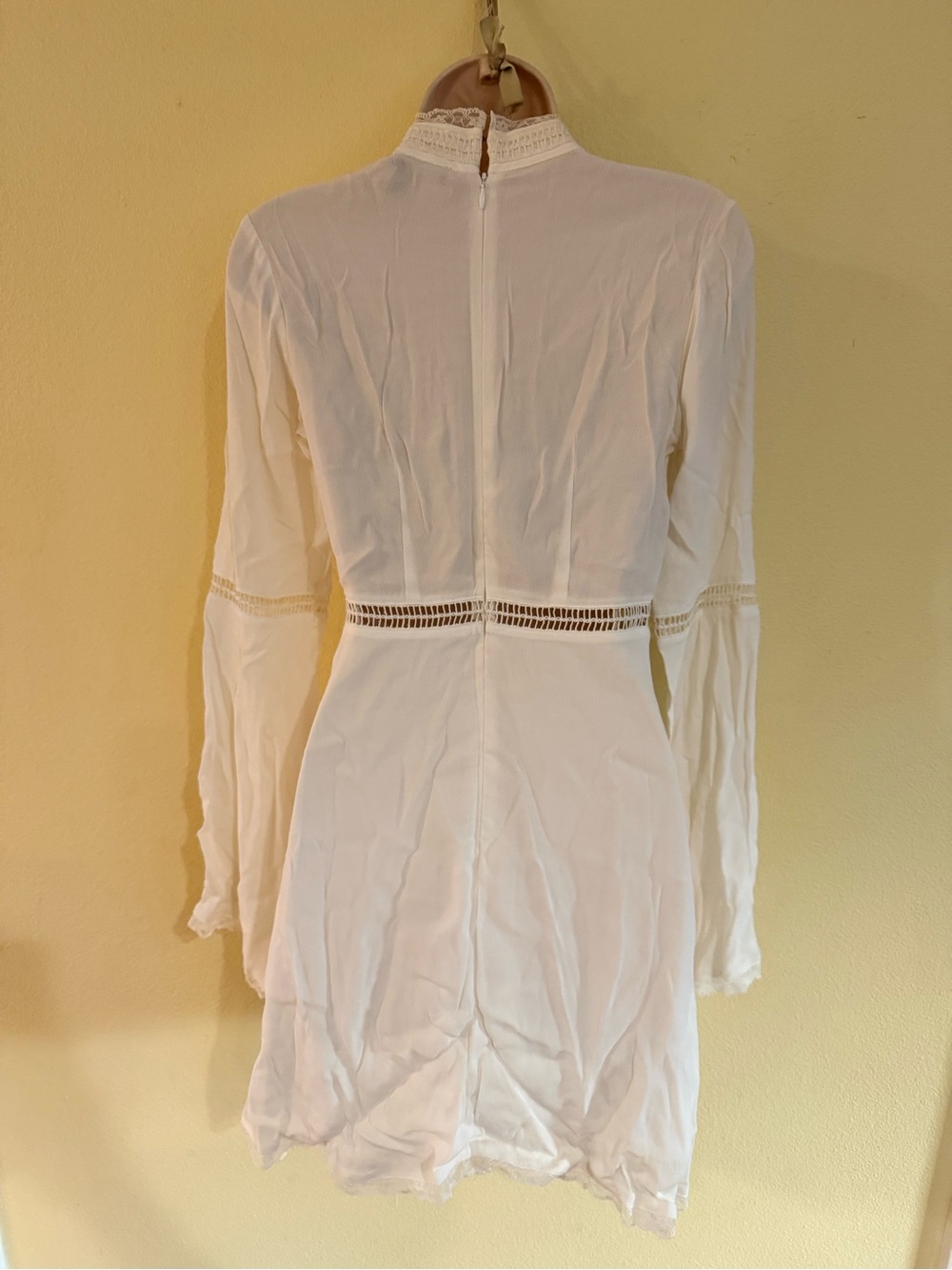 For Love & Lemons White Lace-Trim Long Sleeve Mini Dress - Picture 3 of 7
